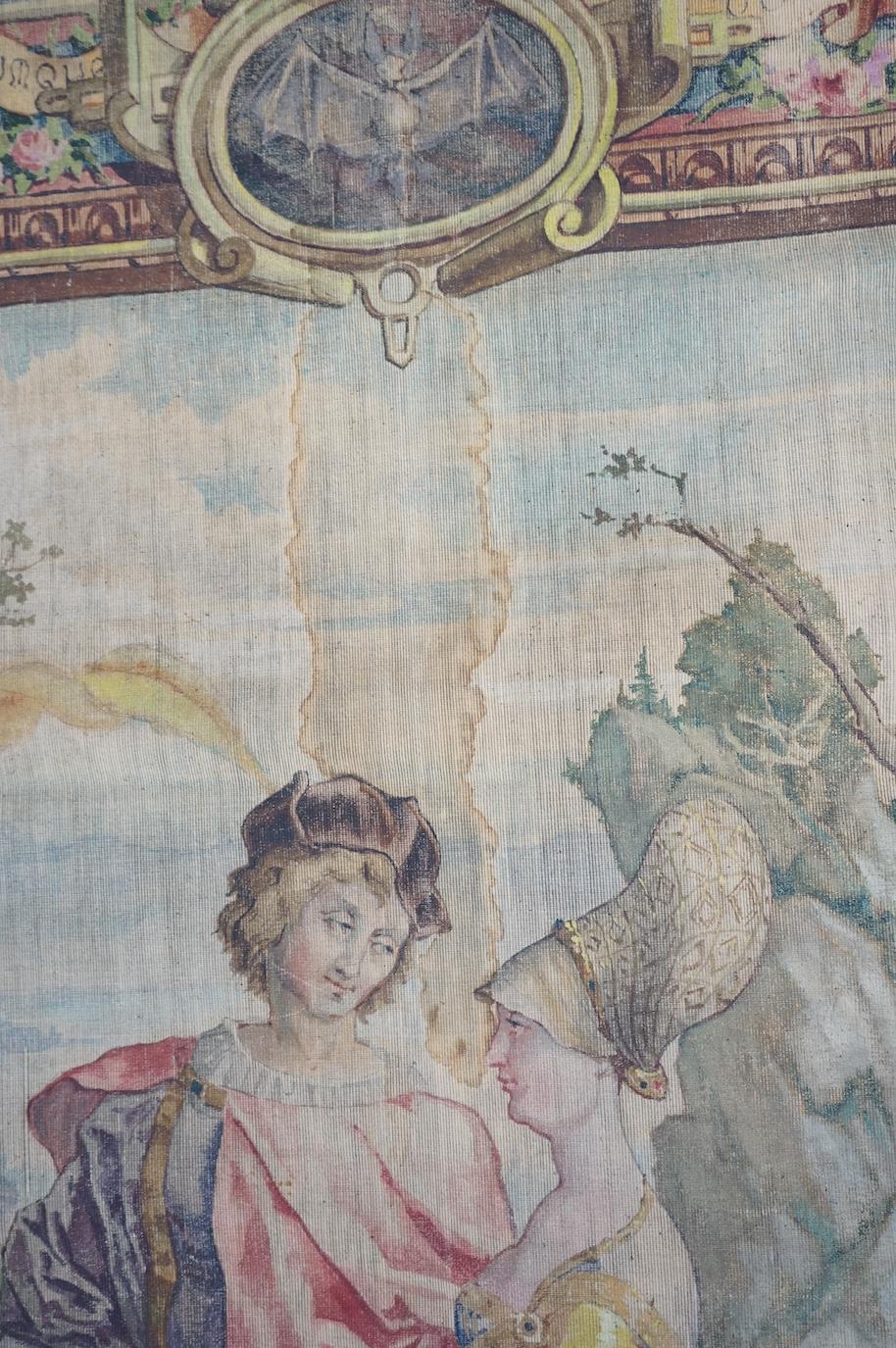 A late 19th century early 20th century cartoon of an earlier mythological biblical scened tapestry based on and after Jan Cornelisz Vermeyen’s similar series of nine commissioned by Charles V of France. 134 cm wide x 220